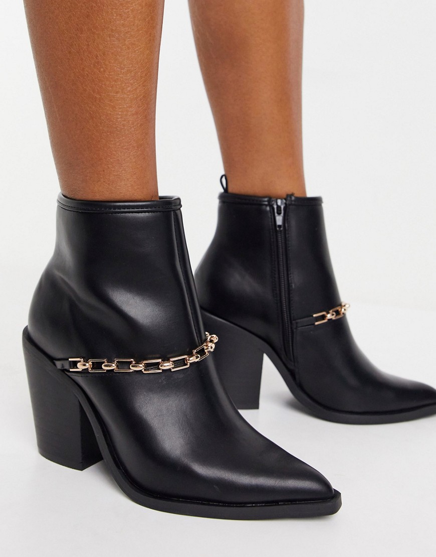 ASOS DESIGN Elvin Western boots wth chain detail in black
