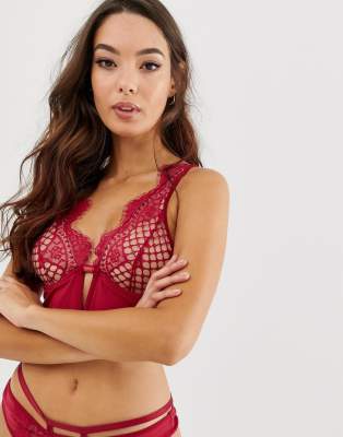 ASOS DESIGN  Elvita  Langer Bügel-BH aus Spitze mit tiefem Ausschnitt Rot