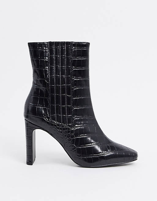 ASOS DESIGN Embark high ankle boots in black croc