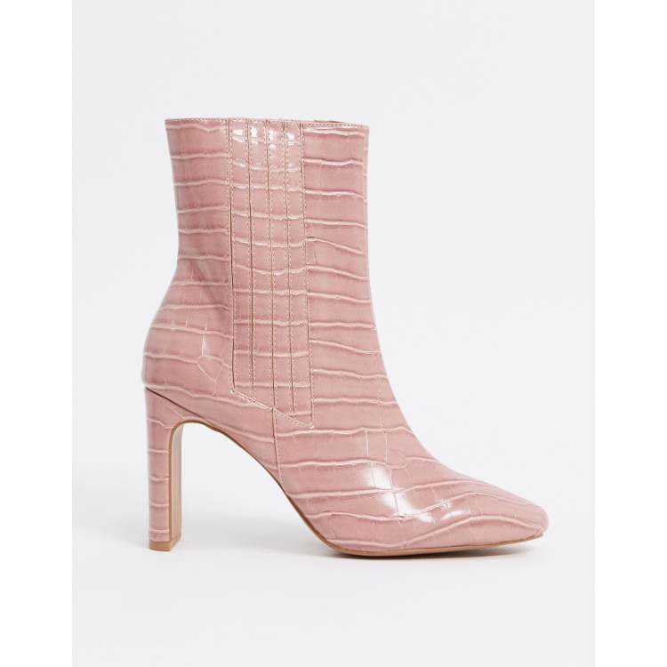 ASOS DESIGN Embark high ankle boots in pink croc