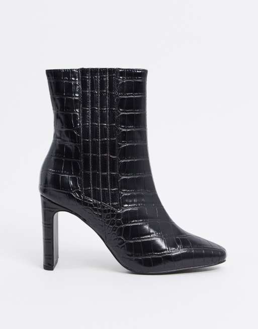 ASOS DESIGN – Embark – Hohe Ankle-Boots in Kroko-Schwarz