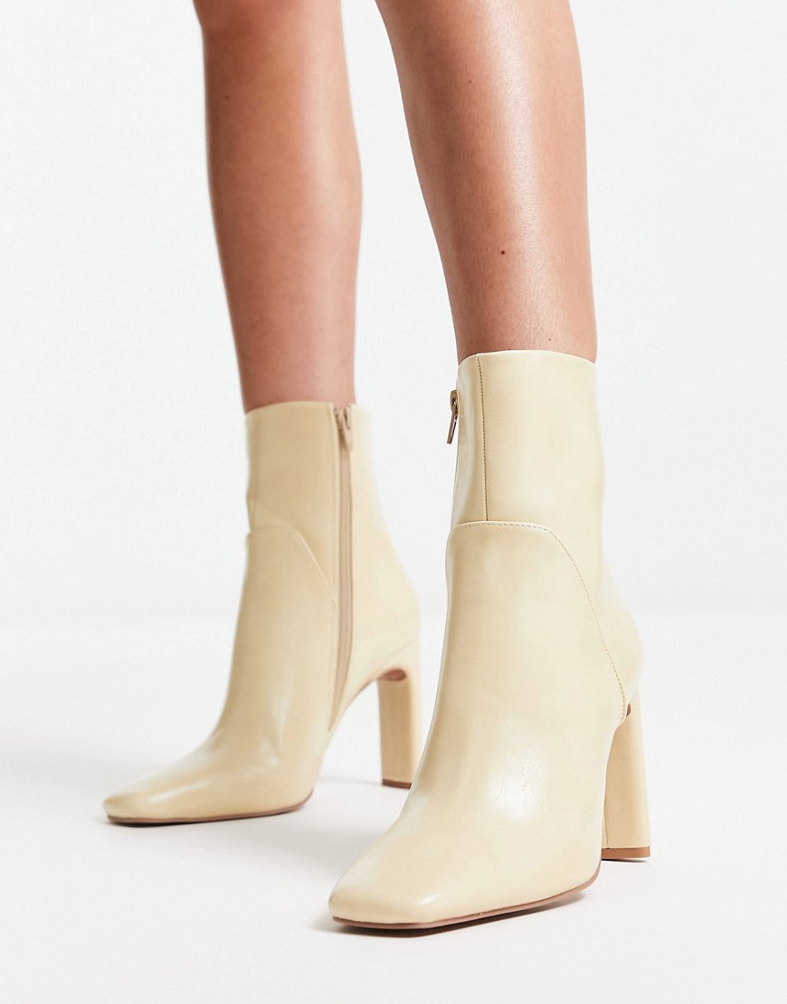 ASOS DESIGN Embassy high-heeled ankle boots in off white-Neutral