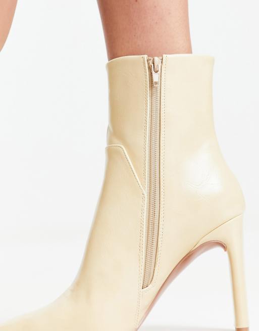 ASOS DESIGN Embassy high-heeled ankle boots in off white | ASOS