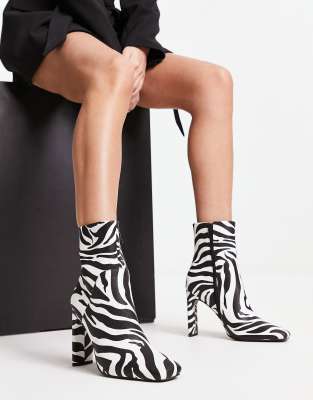 ASOS DESIGN Embassy high-heeled ankle boots in zebra