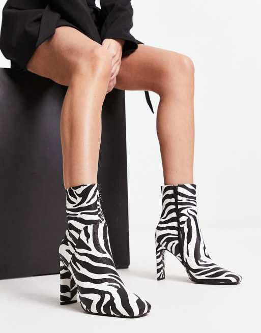 ASOS DESIGN Embassy high-heeled ankle boots in zebra | ASOS