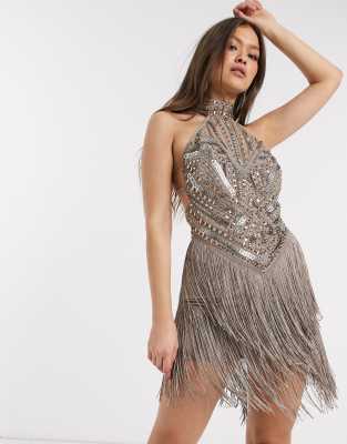 halter fringe dress