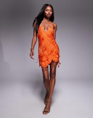 Asos Design Embellished Asymmetric Mini With Tie Straps