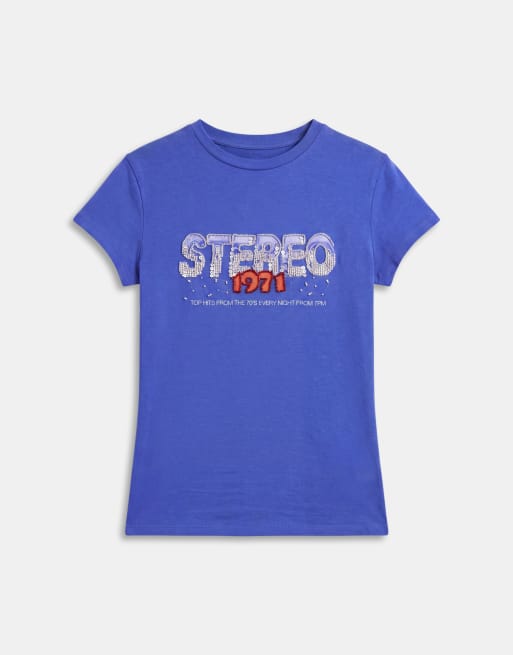 ASOS DESIGN embellished baby tee with vintage stereo graphic in blue, 5 of 8