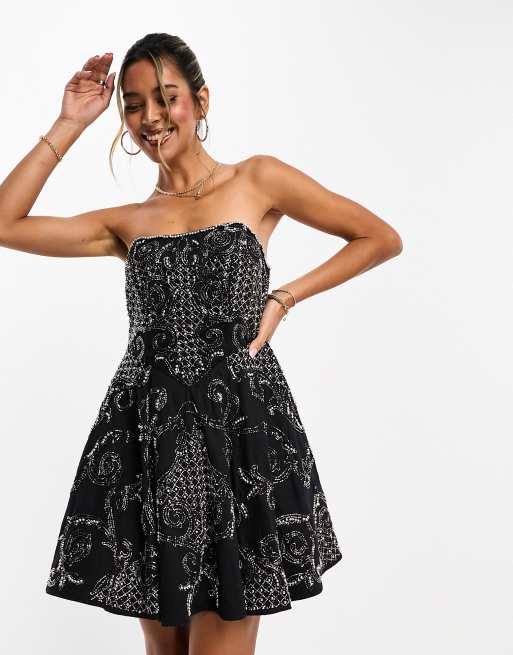 Asos black embellished dress best sale