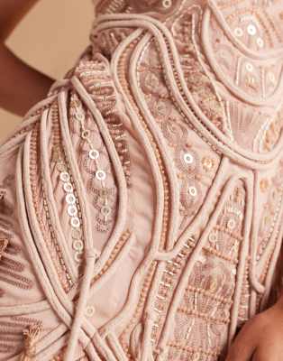 Asos Design Embellished Bandeau Mini Dress With Fringe Hem
