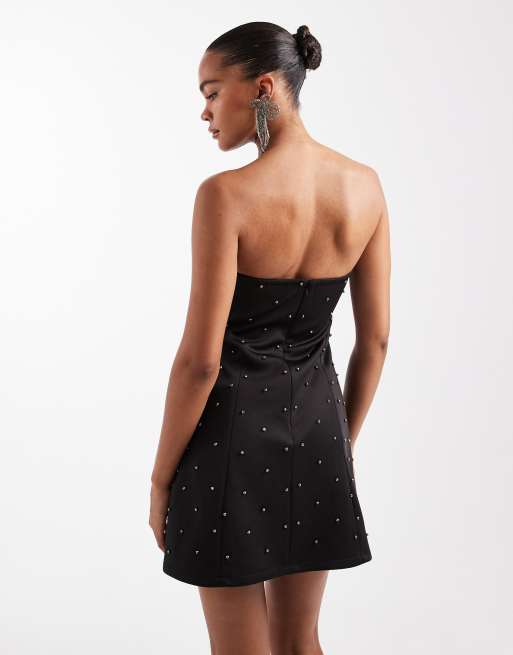 ASOS DESIGN embellished bandeau studded mini dress in black