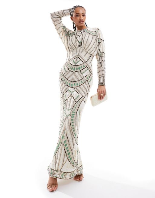 FhyzicsShops DESIGN embellished batwing ergonomic maxi dress in ivory