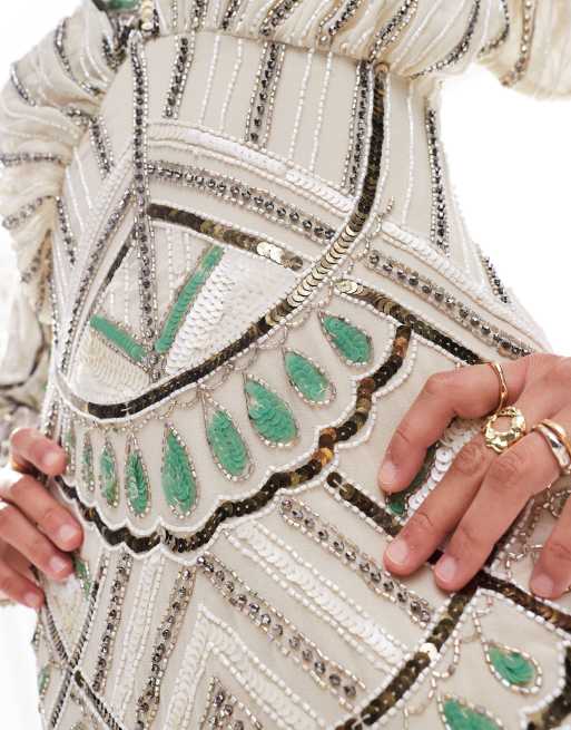ASOS DESIGN embellished batwing ergonomic maxi dress in ivory, 2 of 4