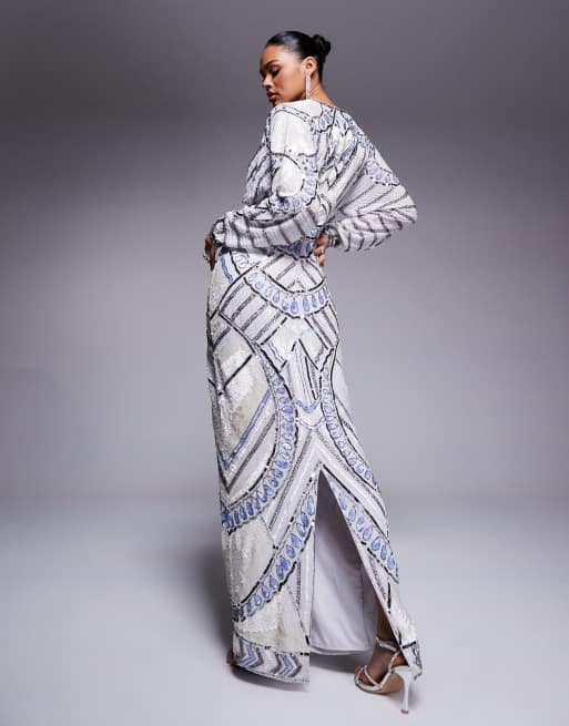 ASOS DESIGN embellished batwing maxi dress in pale blue 