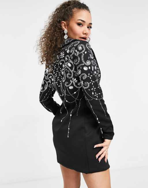 ASOS DESIGN embellished blazer mini dress in black ASOS