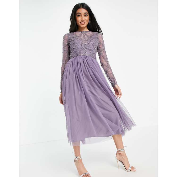 Lace & Beads Tulle Two-Tone Maxi Dress in Purple - ASOS Outlet