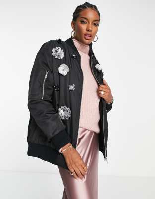 ASOS DESIGN embellished bomber jacket in black