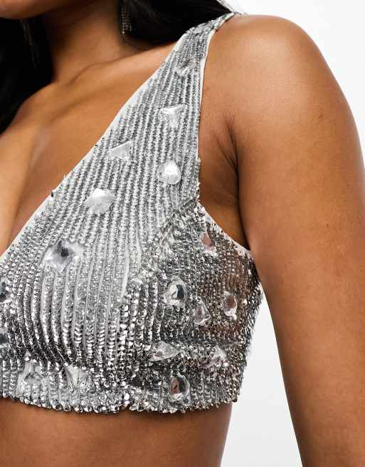 ASOS DESIGN embellished bralette in silver, 3 of 4