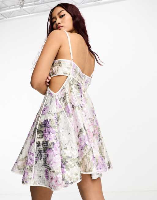 Miamasvin] Floral Print Elastic Waist Dress