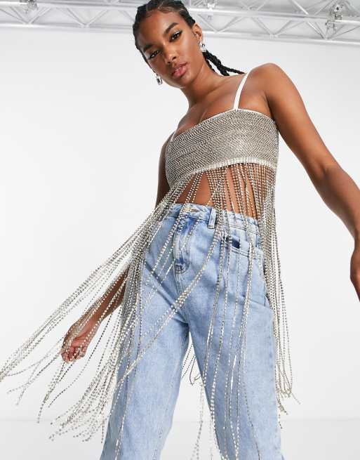 Women's Diamante Embellished Fringe Bralette