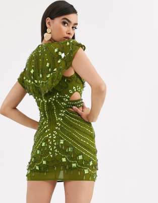 asos green embellished dress