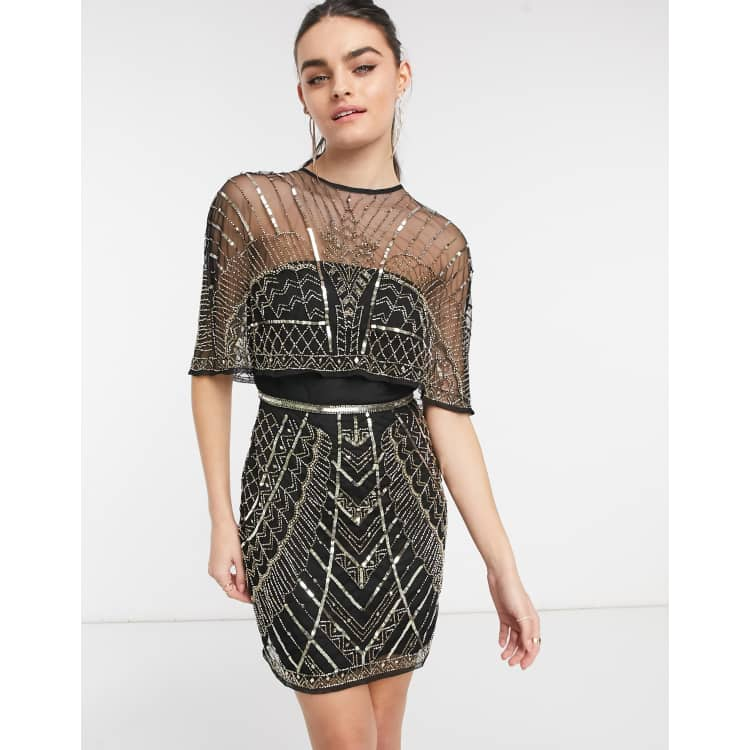 Asos design mini dress 2024 with heavily embellished cape