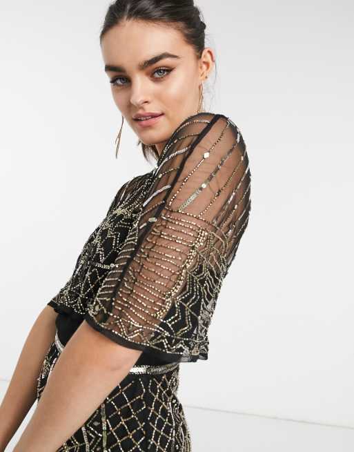 Asos design mini dress with heavily embellished on sale cape