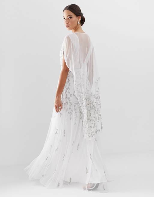 Asos cape store wedding dress