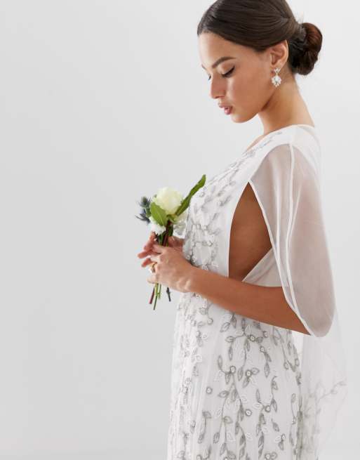 Asos cape store wedding dress