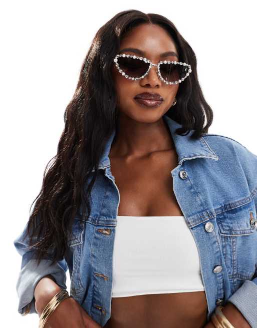 ASOS DESIGN embellished cat eye sunglasses in silver, 2 of 4