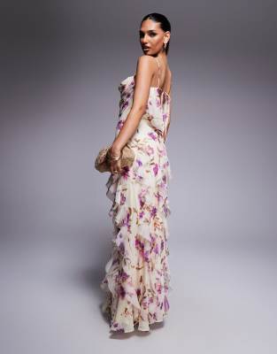 Asos Design Embellished Chiffon Cami Ruffle Maxi Dress In Multi
