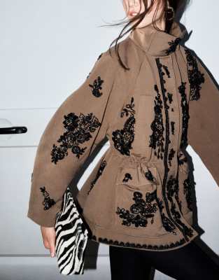 Asos Design Embellished Cinched Waist Cotton Jacket In Green