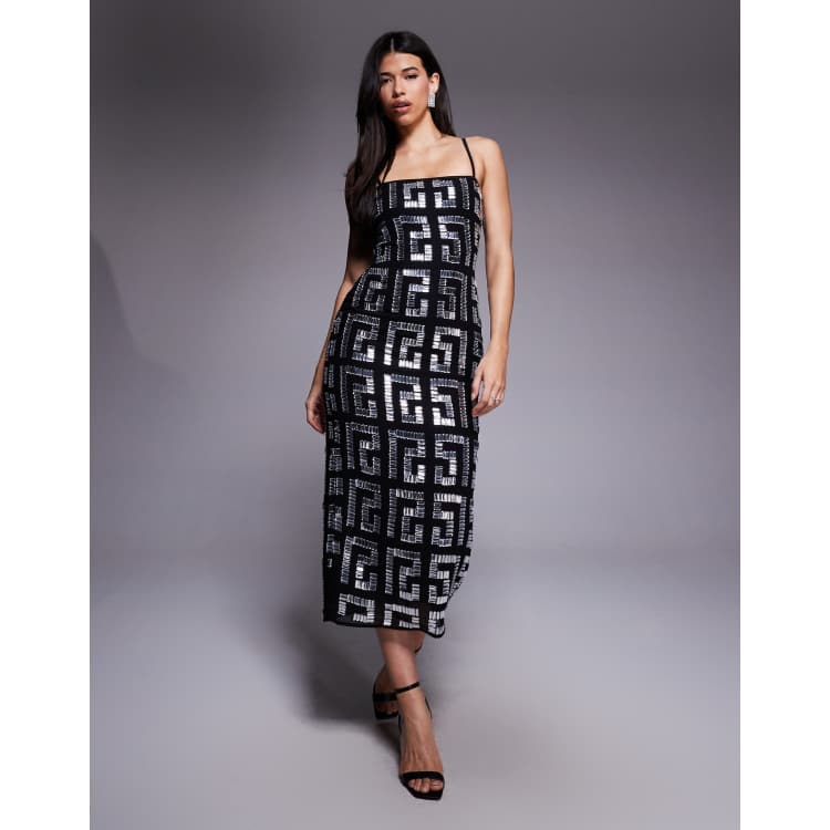asos design midi dress with linear yoke embellishment ASOS DESIGN midi dress with linear yoke embellishment in mauve