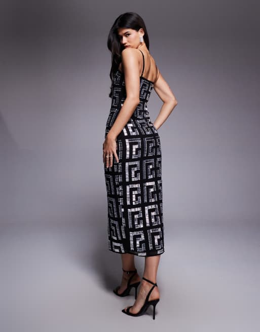 ASOS DESIGN embellished column midi dress in black, 2 of 4