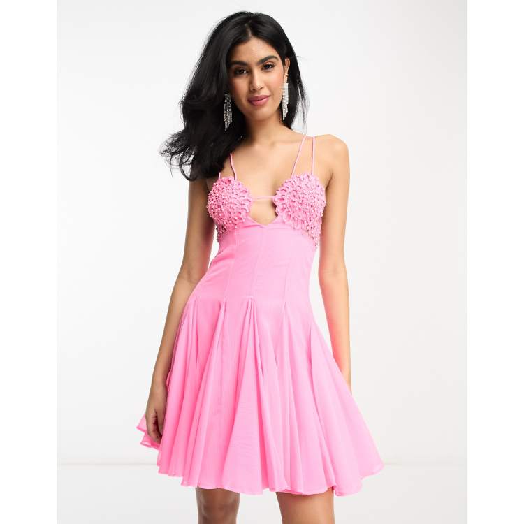 ASOS Nursing Deco Embellished Skater Dress in Pink