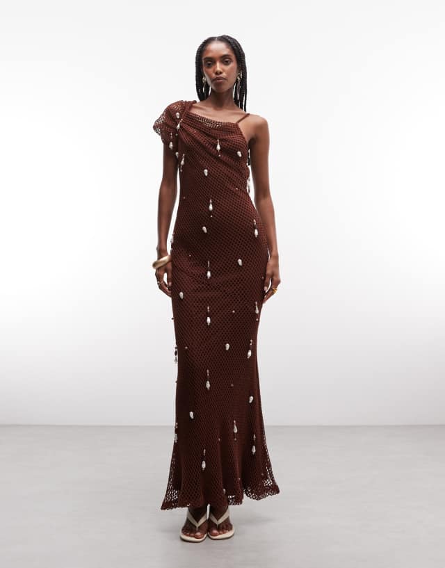 brown dress with pearls ASOS Design - Crochet Maxi - Women - Polyester/Cotton - 10 US Discover the Aurielle Pearl