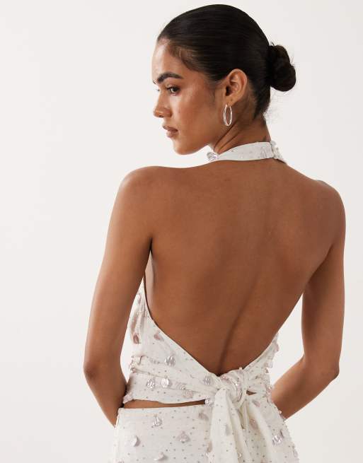 ASOS DESIGN embellished detail halter top in white (part of a set), 4 of 4