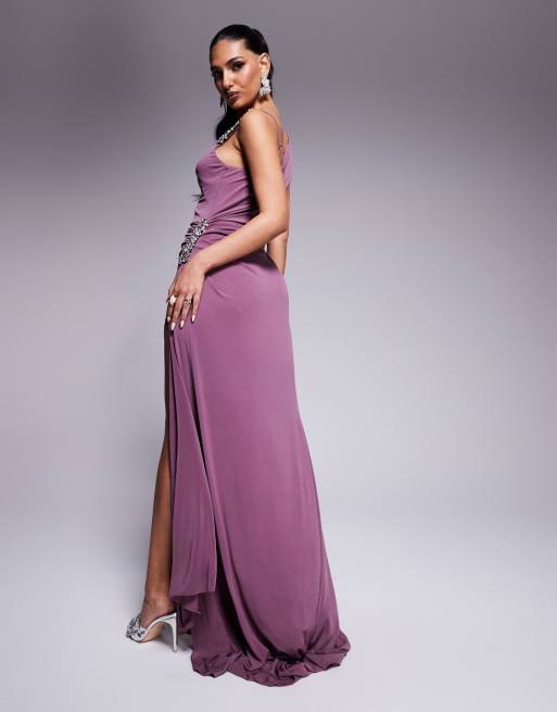 ASOS DESIGN embellished detail maxi dress with draping in plum