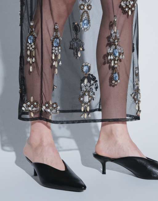 ASOS DESIGN embellished detail sheer midi skirt in black, 3 of 5