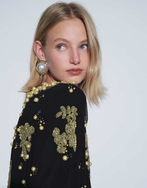 ASOS DESIGN embellished detail trophy jacket in black and gold, 2 of 4