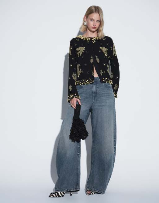 ASOS DESIGN embellished detail trophy jacket in black and gold, 4 of 4