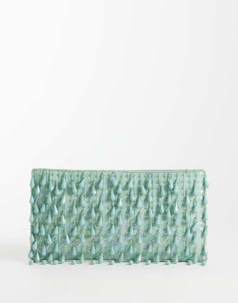 ASOS DESIGN embellished droplet zip top clutch bag in light blue - view 1