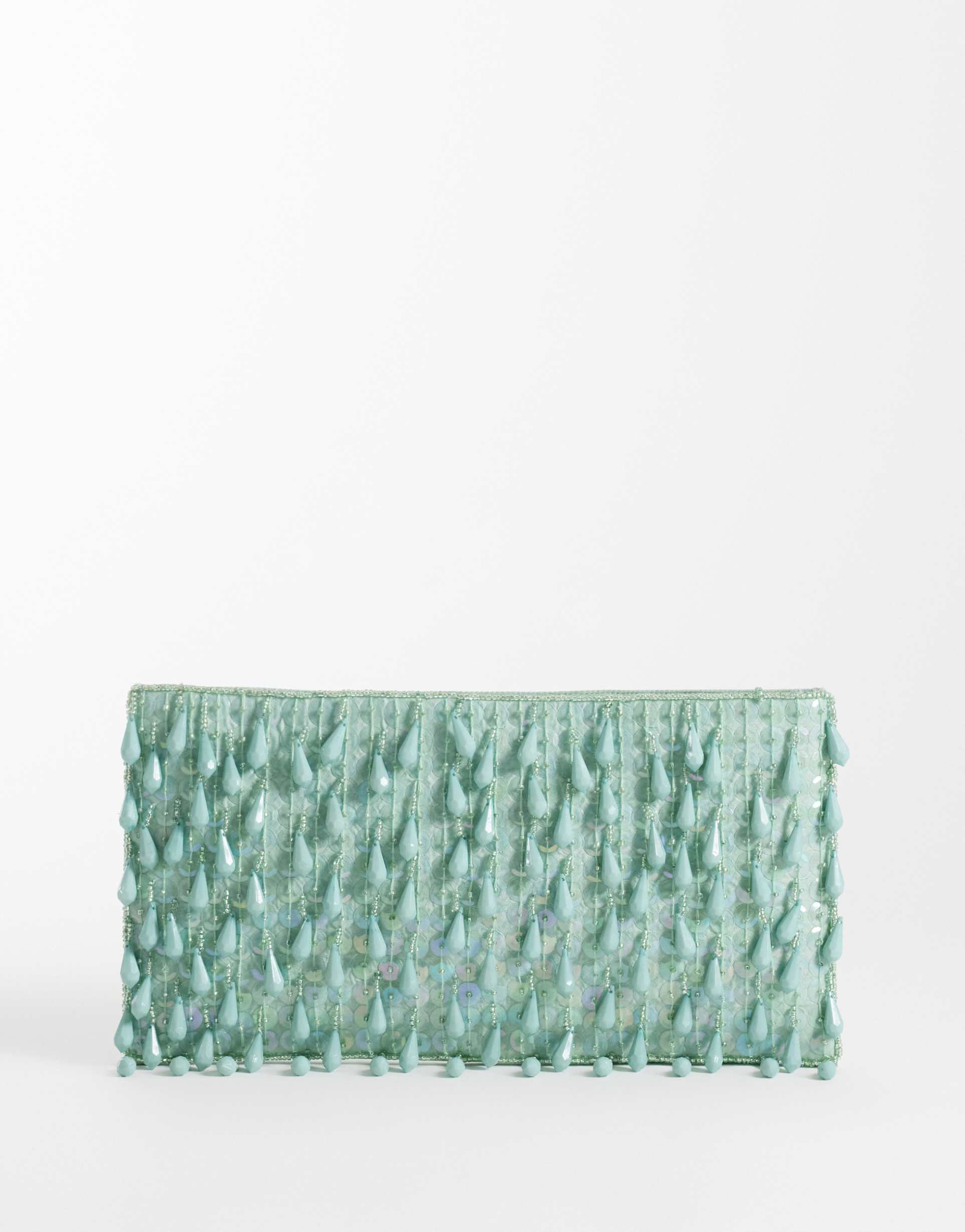 asos design embellished droplet zip top clutch bag in light blue