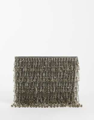 Asos Design Embellished Droplet Zip Top Clutch In Gold