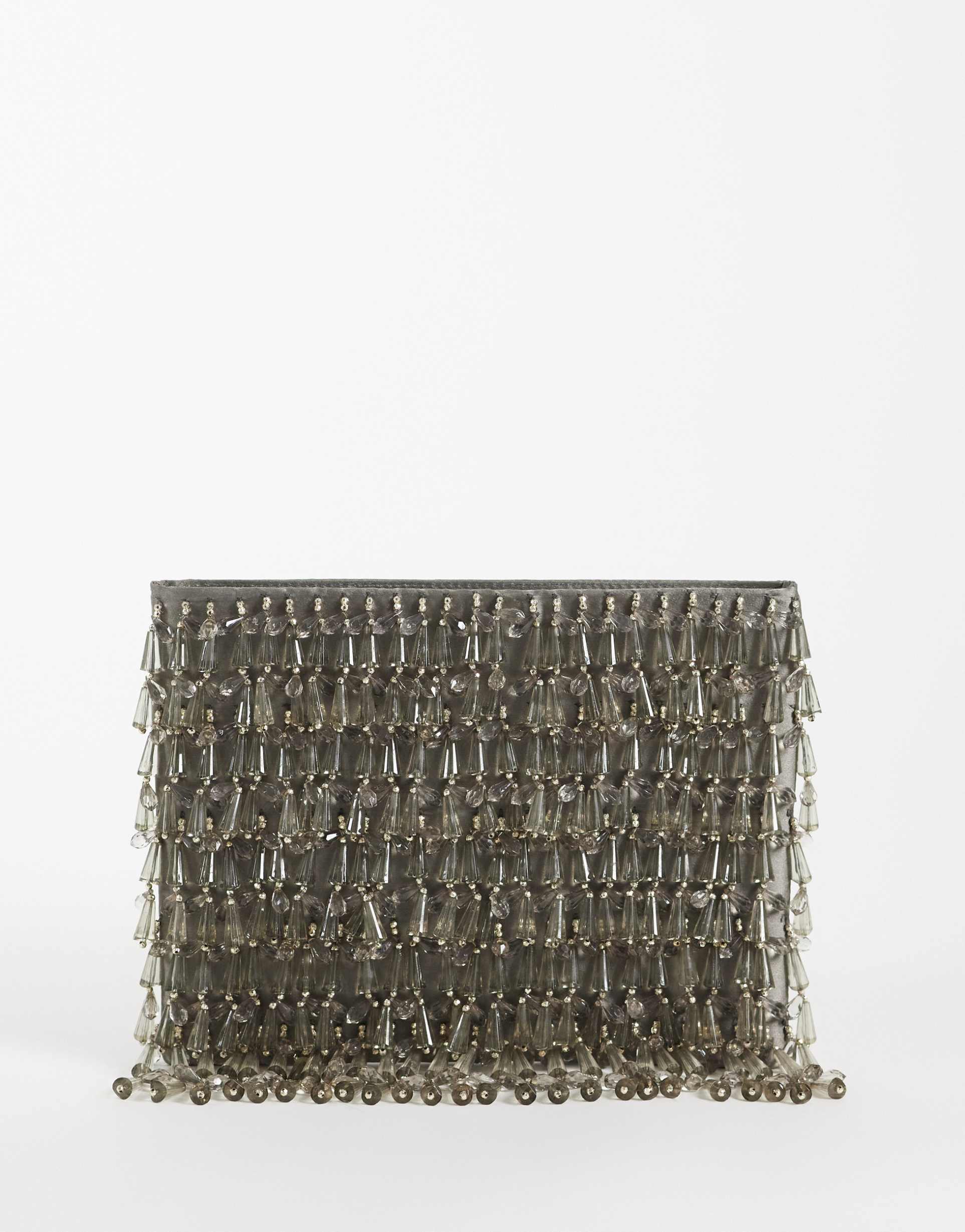 asos design embellished droplet zip top clutch in gray