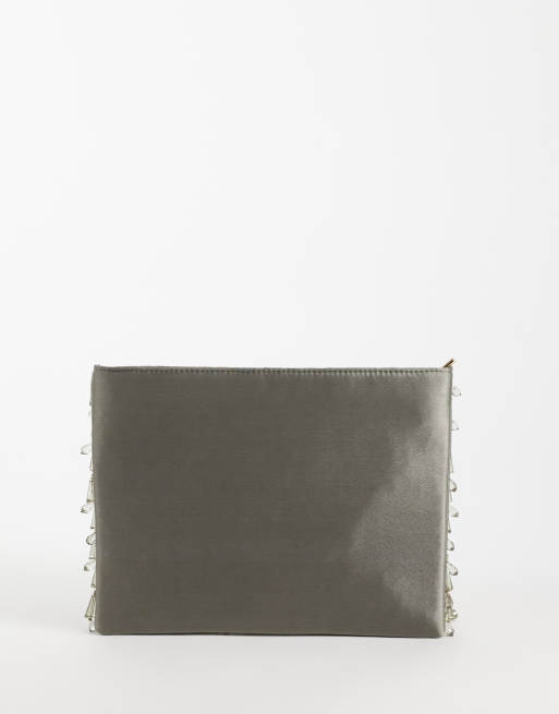 ASOS DESIGN embellished droplet zip top clutch in grey, 4 of 4