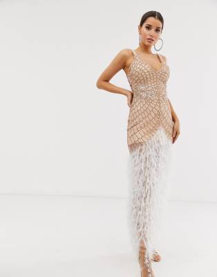 maxi feather dress