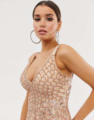 asos design embellished sequin maxi dress with faux feather trim