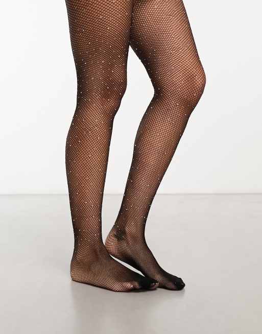 ASOS Stripe Cuff Footless Fishnet Tights In White