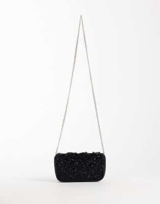 Asos Design Embellished Flap Over Crossbody In Black